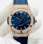 HB V3 version Hublot Classic Fusion Watch Iced Out Rose Gold Blue Dial Super Clone